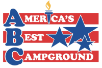 A red, white, and blue logo for America's Best Campground