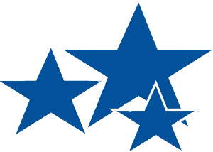 A blue star with a white outline, which is the main subject