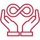 A red heart with two hands holding it